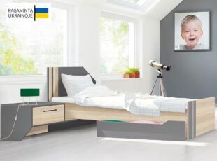 Pagaminta Ukrainoje vaikų kambario baldų komplektas viengulė lova su patalynės dėže