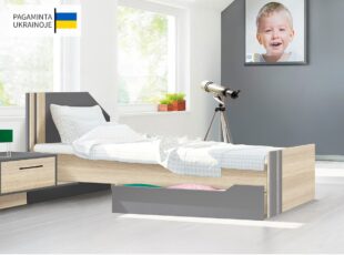 Pagaminta Ukrainoje modernaus dizaino viengulė lova su stalčiumi patalynės dėže