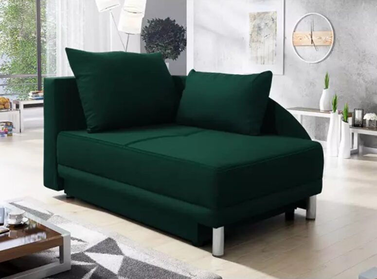 Kompaktiškas ir patogus miegamasis fotelis su pagalvėlėmis žalios spalvos ROB-LAU