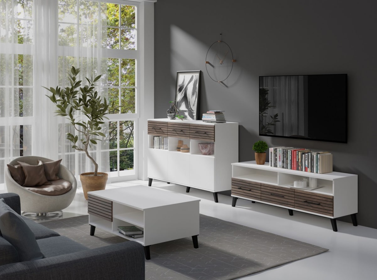 Baltos spalvos modernaus dizaino svetainės baldų komplektas